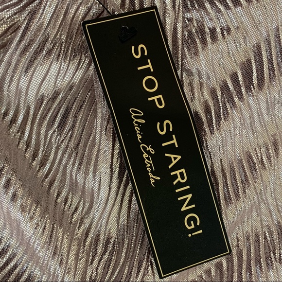 NWT Stop Staring Pink Metallic Fitted Dress Size S - Picture 3 of 5